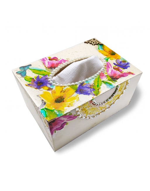 Wooden tissue paper holder with deco patch art work box - 1