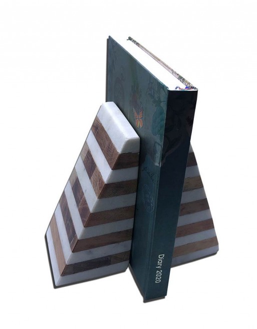 MARBLE WOOD BOOKEND PAIR