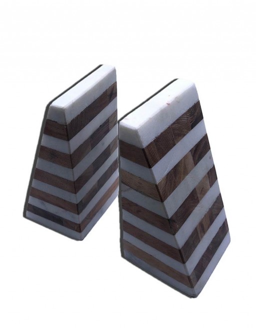 MARBLE WOOD BOOKEND PAIR