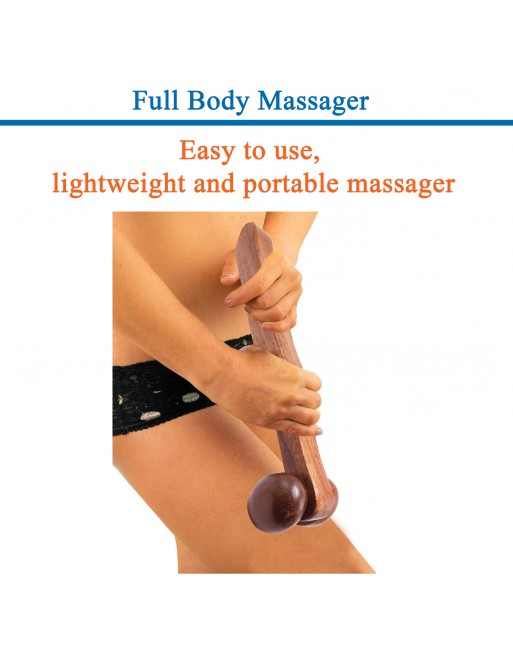 HKMP004 - Rose Wood Handheld 12.5” 4 Roller Unisex Massager Full Body Pain Relief for Calf Back Neck Shoulder Deep Tissue Muscle Relaxation Acupressure Massage Therapy Self Massager 