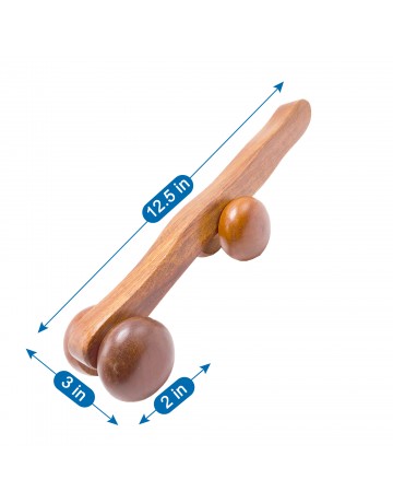 HKMP004 - Rose Wood Handheld 12.5” 4 Roller Unisex Massager Full Body Pain Relief for Calf Back Neck Shoulder Deep Tissue Muscle Relaxation Acupressure Massage Therapy Self Massager 