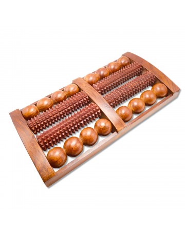 HKMP005 - 13" Multi Roller Foot Massager made of Rose Wood for Unisex Adults to relieve muscle pain and give acupressure on bottom of foot 