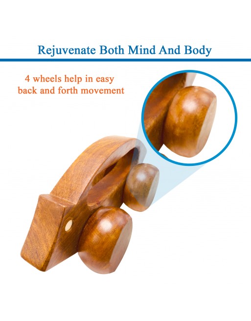 HKMP006 - Rose Wood Handheld 7.5” 4 Wheel Mouse Roller Unisex Massager for Full Body Pain Relief Calf Back Neck Shoulder Deep Tissue Muscle Relaxation Accupressure Massage Therapy Self Massager 