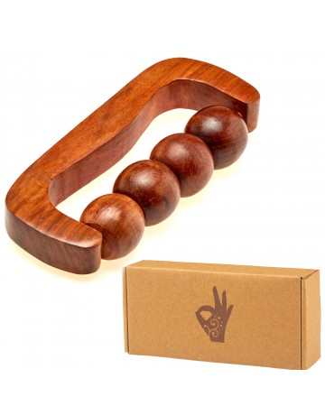 HKMP007 - Rose Wood Handheld 7" 4 Roller Unisex Massager for Face and Full Body Massage Pain Relief Calf Back Neck Shoulder Muscle Relaxation Accupressure Therapy Good for Double Chin 