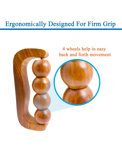 HKMP007 - Rose Wood Handheld 7" 4 Roller Unisex Massager for Face and Full Body Massage Pain Relief Calf Back Neck Shoulder Muscle Relaxation Accupressure Therapy Good for Double Chin 