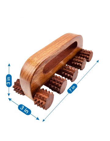 Housans Rose Wood Handheld 7" 5 Roller Unisex Massager for Face and Full Body Acupressure Massage Pain Relief Calf Back Neck Shoulder Muscle Relaxation Therapy Good for Pain Points HKMP012