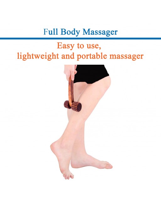 HKMP013 - Rose Wood Handheld 10” 2 Acupressure Roller Unisex Massager Full Body Pain Relief for Calf Back Neck Shoulder Deep Tissue Muscle Relaxation Accupressure Massage Therapy Self Massager 