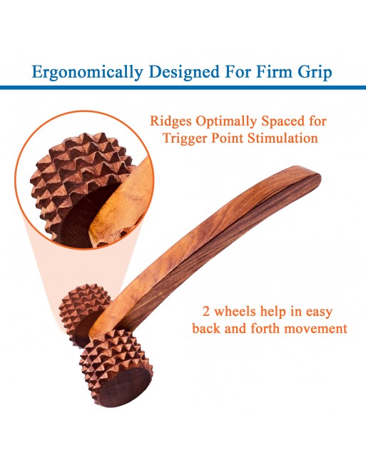 HKMP013 - Rose Wood Handheld 10” 2 Acupressure Roller Unisex Massager Full Body Pain Relief for Calf Back Neck Shoulder Deep Tissue Muscle Relaxation Accupressure Massage Therapy Self Massager 