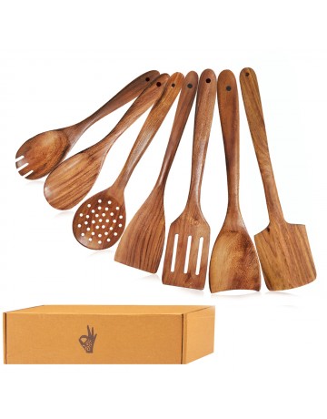 Wooden Spoons Sets of 7 Sheesham Wood Healthy Hygienic Cooking and Serving Handcrafted from High Moist Resistance | for Non-Stick Cookware Dishwasher Safe
