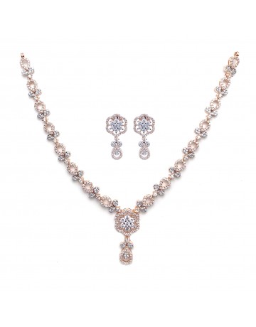 Rose gold and white American diamond necklace set