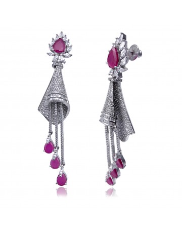 Silver metal cone style earrings with American diamond