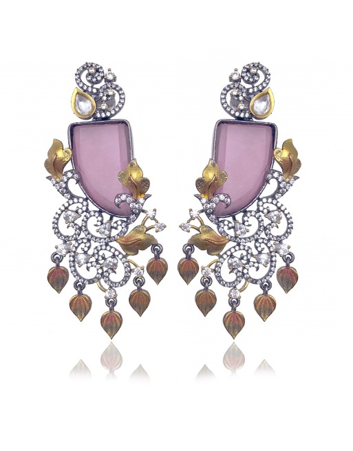 Designer long earrings with  stones and floral design