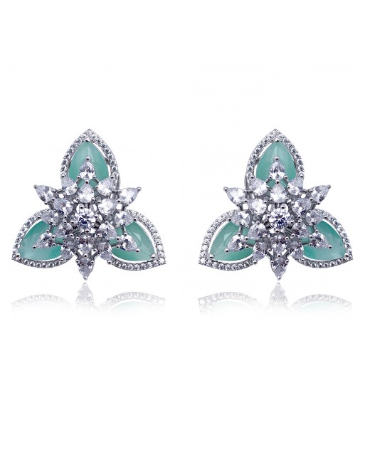 Magnificent designer earrings triangle star with semi-precious stones