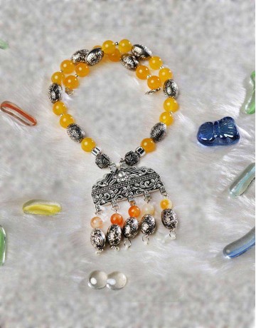 HASTKARI Stylish Beaded Necklace with Oxidized Pendant