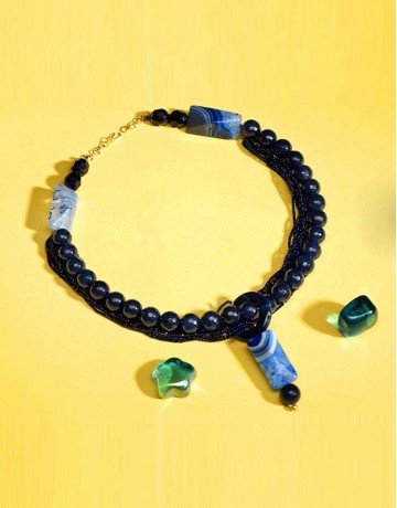 HASTKARI Blue Beaded Stone Necklace