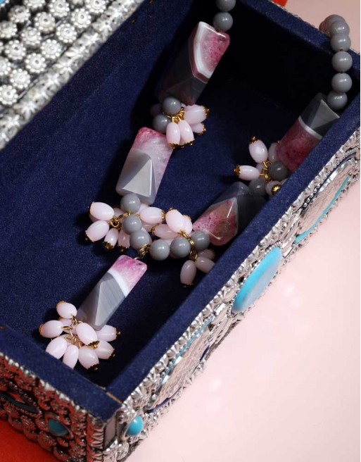 HASTKARI Freaky Pink Grey Stone beaded necklace