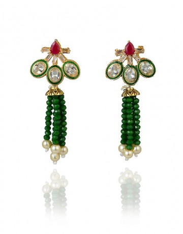 HASTKARI GREEN MOTI KUNDAN PENDANT SET